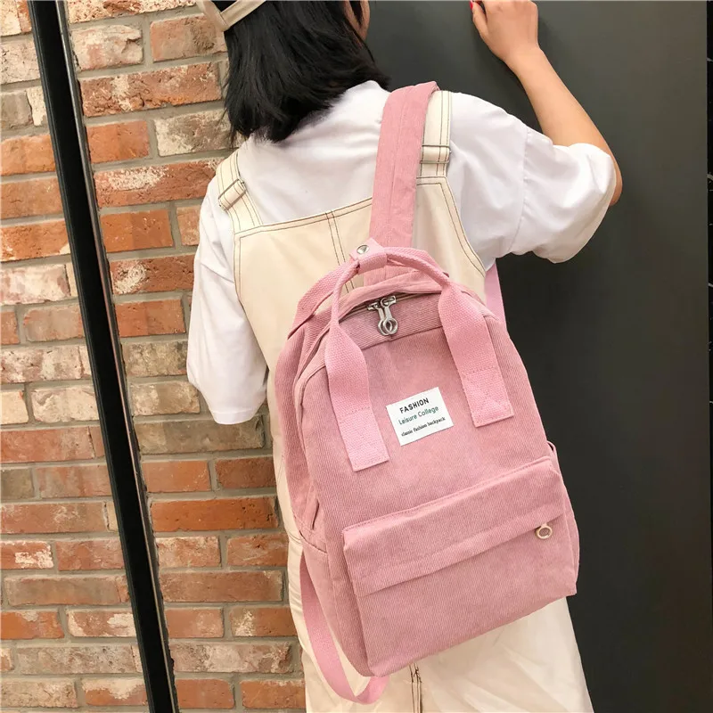 

Striped velvet backpack simple fashion high school student backpack female travel bag junior high school student bag