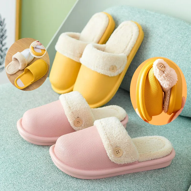 

Women Men Platform Slippers Warm Plush Waterproof Shoes Lovers Indoor Slipper Removable Pad Thick Sole Female Male Home Slides