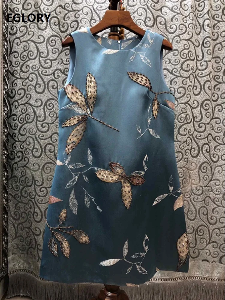 Женское Короткое платье без рукавов подиумное свободное элегантное винтажное