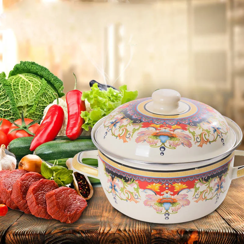

Enamel Pot Enamel Pot Thick Enamel Soup Pot Flat Bottom Pot Pot Stew Stew Gas Stove Universal Ceramic Cooking Pot Wok Insulated