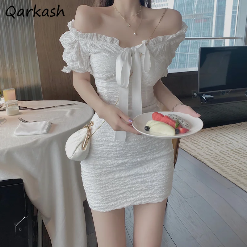 

Dresses Women Lace-up Temperament Summer Fit Mini Princess Style Sweet Basic Puff Sleeve Ulzzang Holiday Tunic Vestidos Sexy Ins