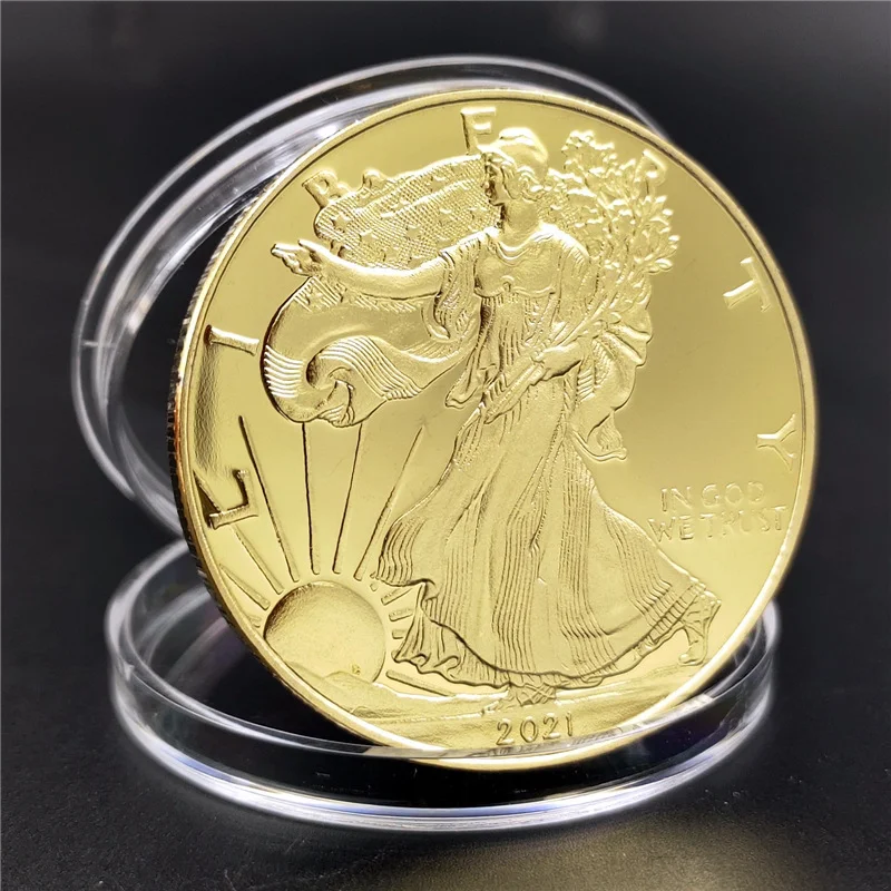 

2011-2021 Year 40mm *3mm Gold Plated Relief Statue of Liberty Eagle Yang Commemorative Coin Crafts Collectibles Home Decoration