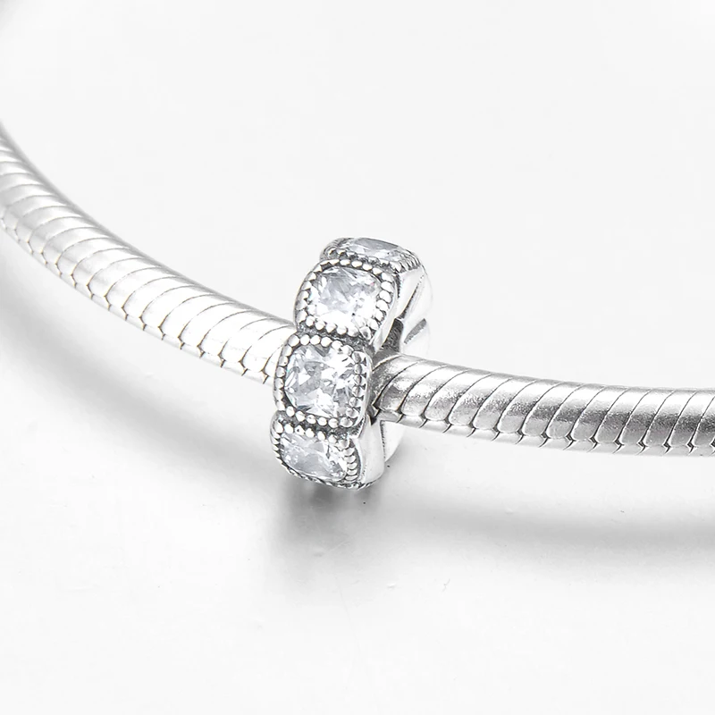 Новые блестящие прозрачные бусины-разделители из серебра 100% пробы с фианитами