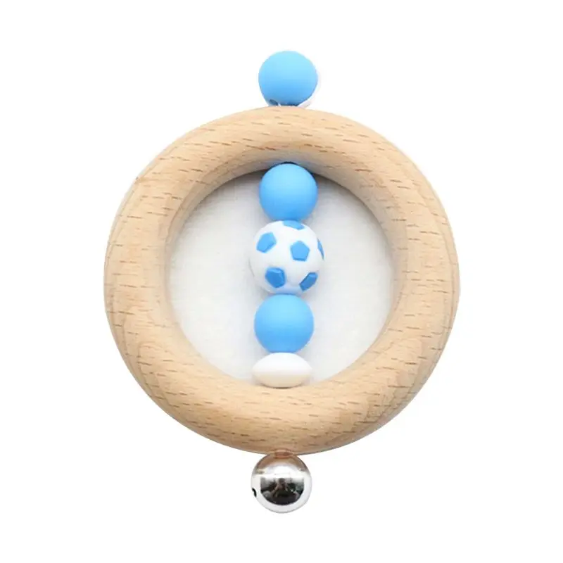 

Baby Teether Rattle Newborns Bed Bell Soccer Wood Ring Teething Chewing Soother CORB