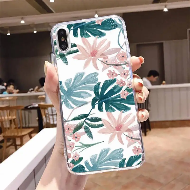 

Palm tree Leaves Plant Flower Phone Case Transparent soft For iphone 5 5s 5c se 6 6s 7 8 11 12 plus mini x xs xr pro max