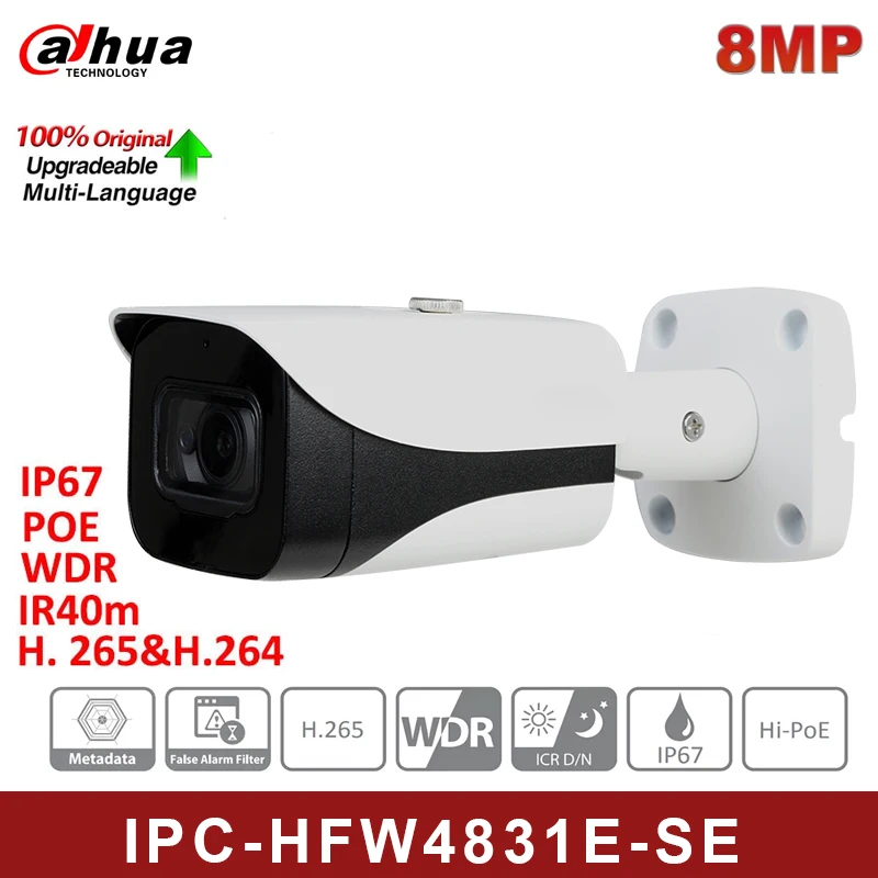 

Original DH IPC-HFW4831E-SE Ultra HD 8MP Built-in SD Card Slot IP67 IR40M POE 4K IP Camera Replace IPC-HFW4830E-S