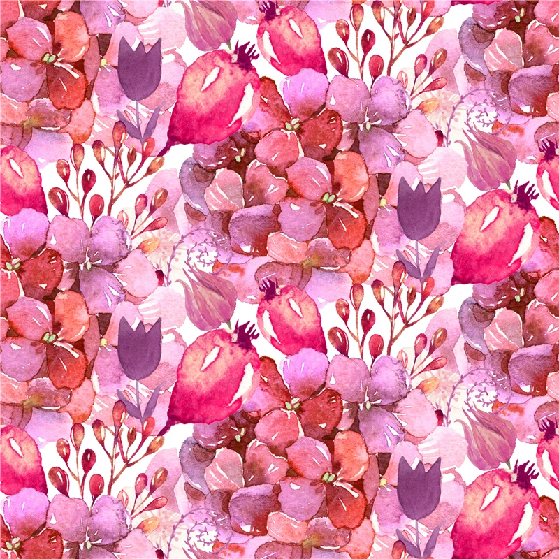 Атласная ткань для платья из полиэстера с цветочным принтом в акварельном стиле