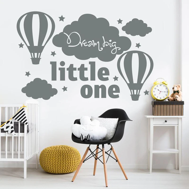 Hot Air Balloon Wall Decals Quotes Dream big little one cloud and star wall Sticker for kids Room decor Vinyl Wallpaper X079