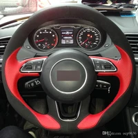 hot sale diy hand stitched car steering wheel cover red leather black suede for audi q3 q5 2013 2014 2015 new pattern interior