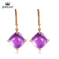 lszb natural amethyst 18k pure gold earring real au 750 solid gold earrings diamond trendy fine jewelry hot sell new 2020