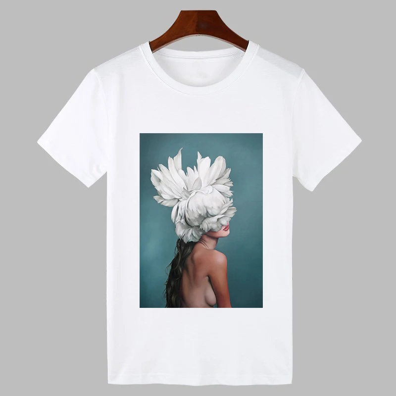 

Fashion Casual T Shirt female clothing Summer Harajuku Aesthetics Tshirt Sexy Flowers Feather Print Short Sleeve Tops & Tees