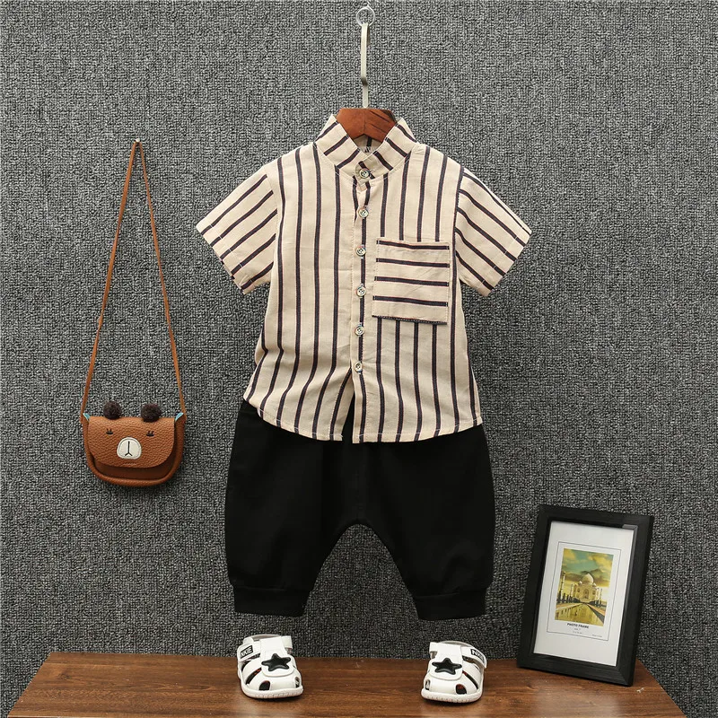 2020 Новая летняя модная детская спортивная одежда в полоску из От 0 до 4 лет хлопка