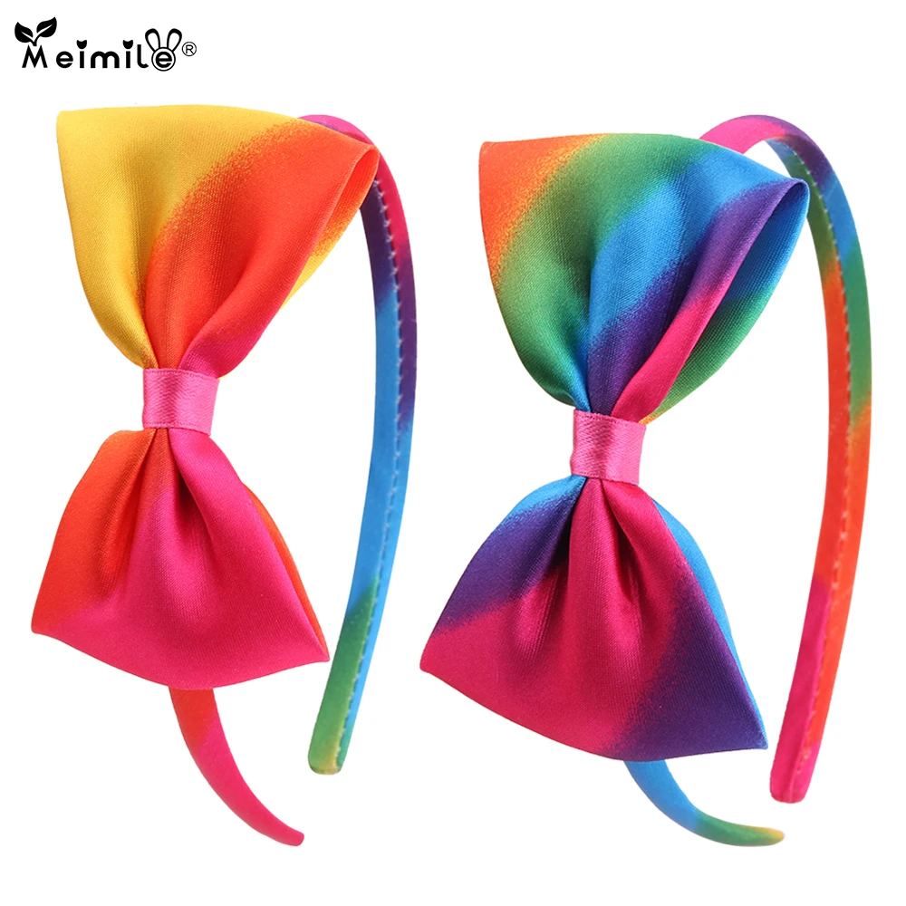 

Meimile satin headbands for girls girls bow hairband colorful bow knot head hoop rainbow style