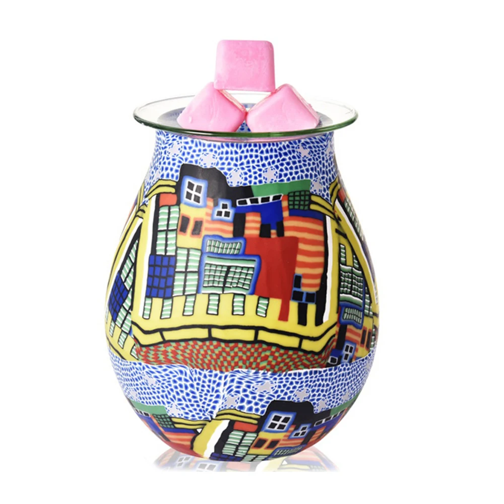 

Aroma Lamps Electric Candle Night Light Aromatherapy Wax Art Smart Time Switch 15.8*15.8*21CM 40W Blue House 3D Glass Heater