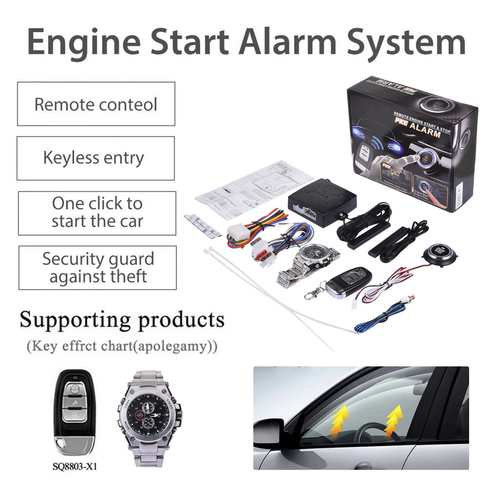 

Smart Watch Remote Control One-key Start Ignition System Key Keyless Car Alarm Entry Remote Engine Starter Remote Precooling PKF