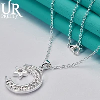 urpretty 925 sterling silver star moon pendant necklace 1618202224262830 inch snake chain for woman party wedding jewelry