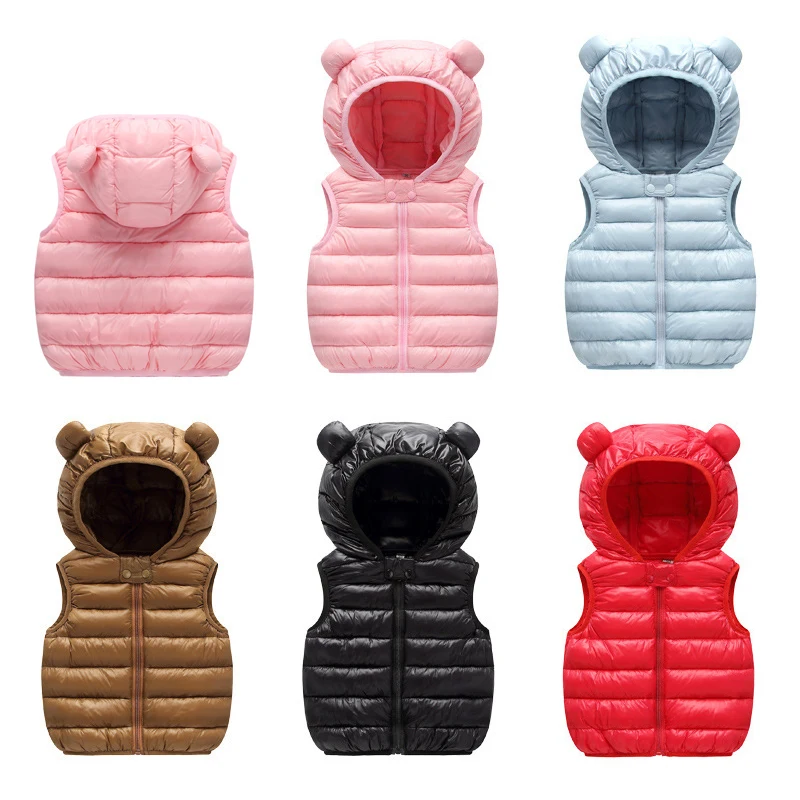 

Пуховик для мальчиков, куртки, зимний теплый пуховой жилет, куртки для маленьких девочек, верхняя одежда, жилет с капюшоном для малышей, паль...