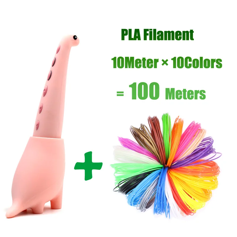 Pink Add 100Meters lihuachen 3D Pen for Kids Dinosaur STEM Toys 3D Printing Pen Mini Printer Drawing Painting Art Set with 2 Speeds Safe Sleep Mode - Цвет: Pink Add 100Meters