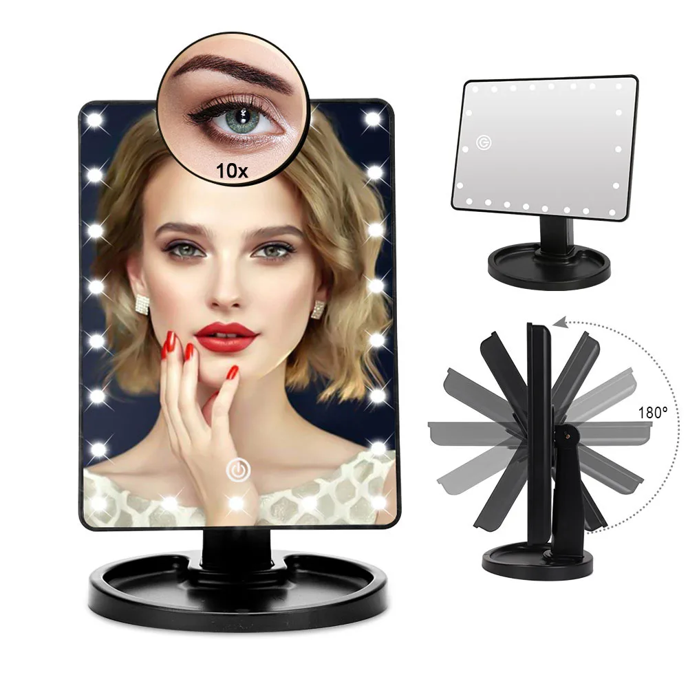 

LED Touch Screen Makeup Mirror With 22 Lights Mirror Professional Desktop Cosmetic Beauty Mirror 180° Adjustable 10X Magnifying