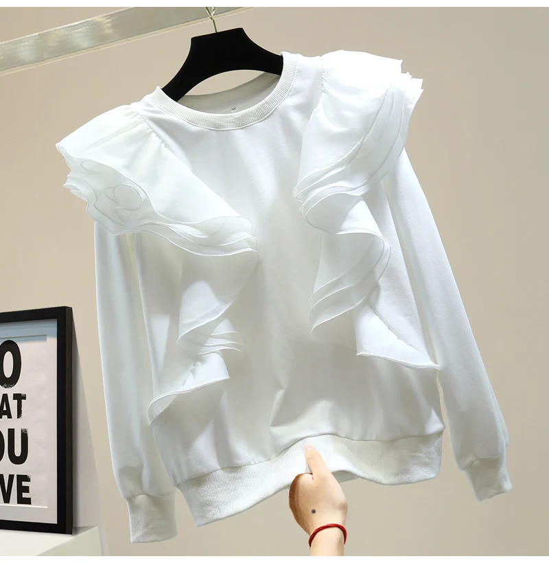 

Women Sweatshirt 2020 Autumn Hoody Korean-Style Loose Fashion Ruffled Long Sleeve Casual Sweatshirts Lady Pullover Hoodie 4color