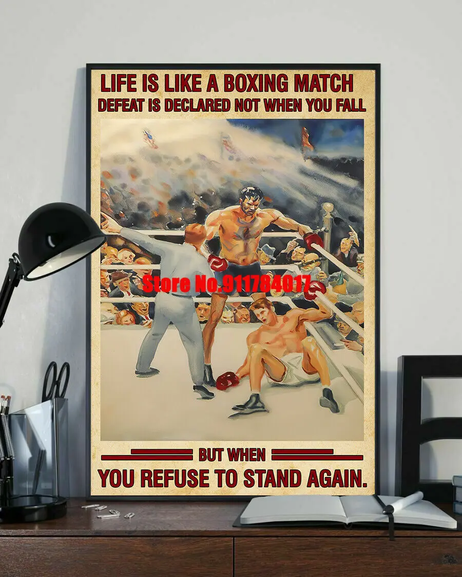 Life Is Like A Boxing Match Defeat Is Declared Not When You Fall Metal Tin Sign Retro Poster for Home Bar Pub Metal Stickers