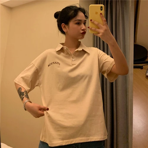 Женская футболка-поло с отложным воротником Повседневная Свободная Базовая