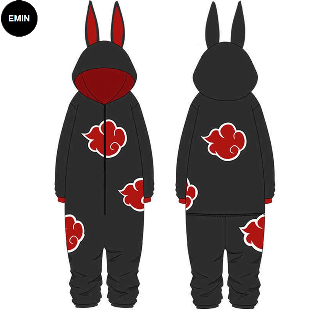 

Anime Akatsuki Cosplay Pajamas Unisex Costume Polyester Home Sleepwear Ninja kakaxi Minato With Hood Jumpsuits Nightgown Suit