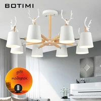 botimi 220v 110v ceiling chandelier for living room modern white round lustre wooden bedroom lights surface mounted indoor lamps