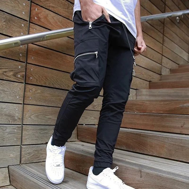 

Black Joggers Sweatpants Track Pants Men Gym Fitness Workout Trousers Spring Male Multi-pocket Casual Skinny Pants Sportswear