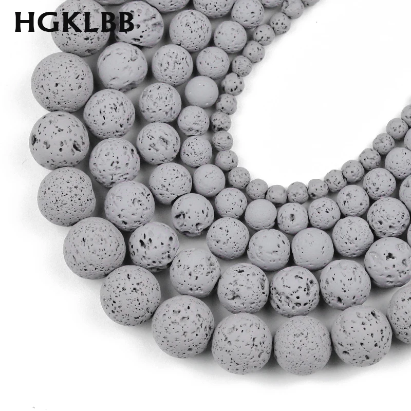 HGKLBB резиновые серый вулканической лавы гематитовые бусины Натуральный камень
