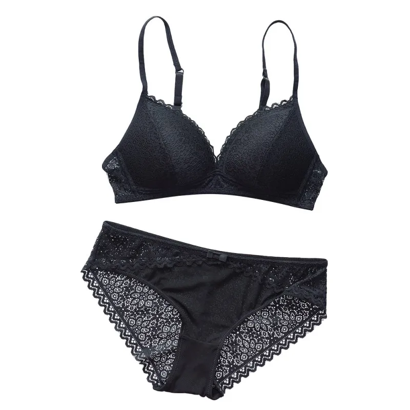 

Women Lace Sexy Triangle Cup Bra Set Push Up No Steel Ring Bra Wire Free Lingerie Set Female Jacquard Bra Panties Sets 03