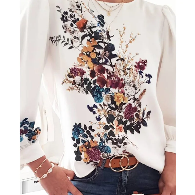 

New Fashion women blouse ladies tops Lovely Bouquet Long Sleeve Top