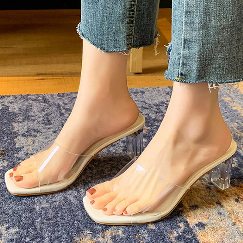 Женские шлепанцы в римском стиле прозрачные сандалии на высоком массивном