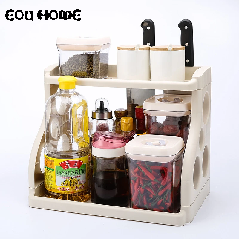 

Kitchens Nordic Style Racks Holders Double Shelf Condiment Supplies Storage Rack Bathroom Storage Seasoning Tool Sort Out Holder