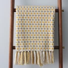 Желтое одеяло в скандинавском американском пасторальном стиле для дивана, вязаное одеяло простого дизайна с желтым узором в клетку, домашний текстиль