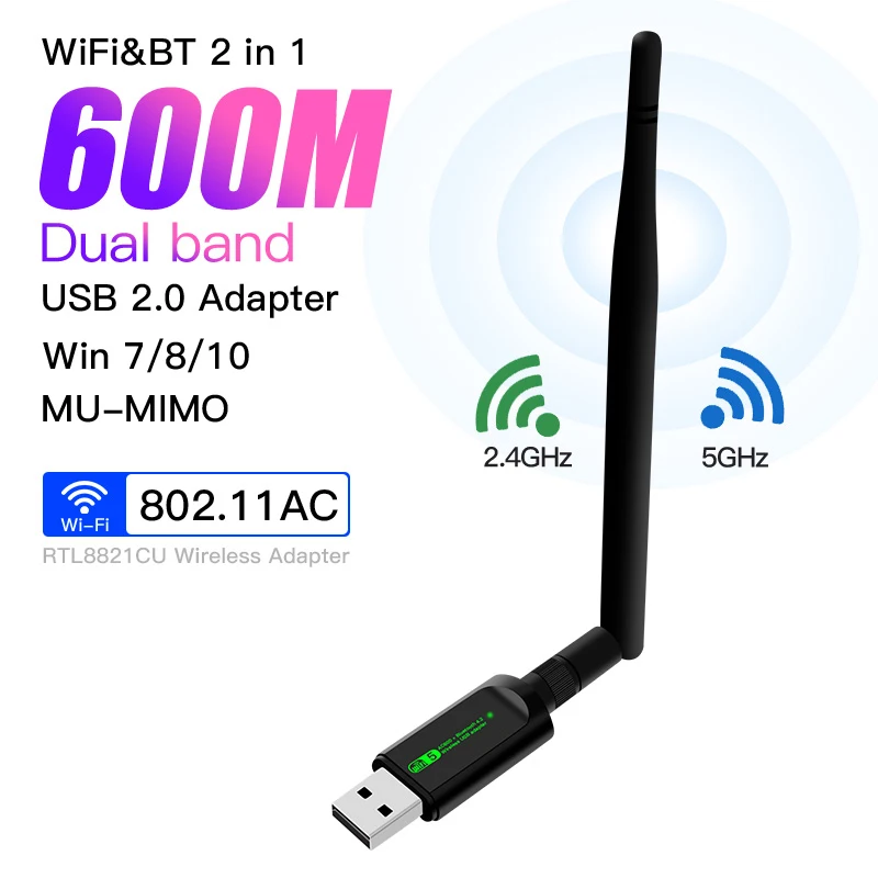 USB Wi-Fi Bluetooth адаптер 600 Мбит/с двухдиапазонный 2 4/5 ГГц беспроводной внешний ресивер