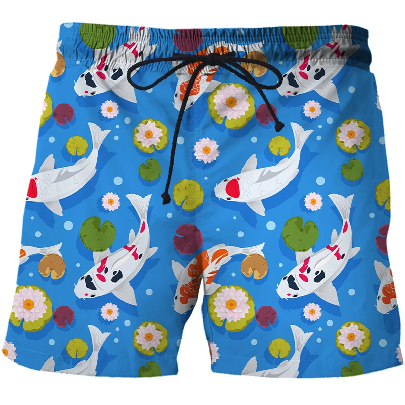 fashion Mens Beach Pants Quick-drying Pants Man Shorts Koi pattern Pants New Casual Leisure 3D Digital Printing Shorts Men