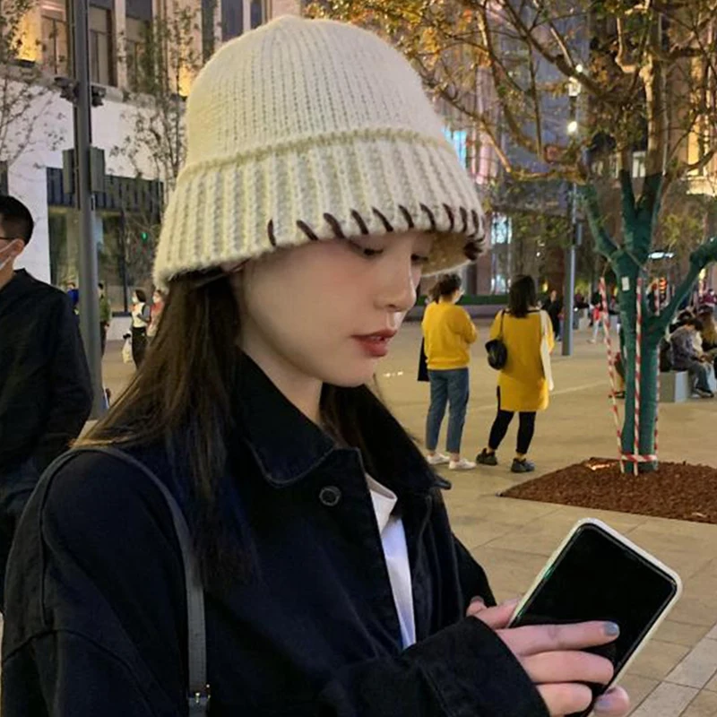 

Fashion Korean Handmade Crochet Wool Knitted Caps Women Men Skullcap New Autumn Winter Elastic Skullies Beanies Cap Drop Ship