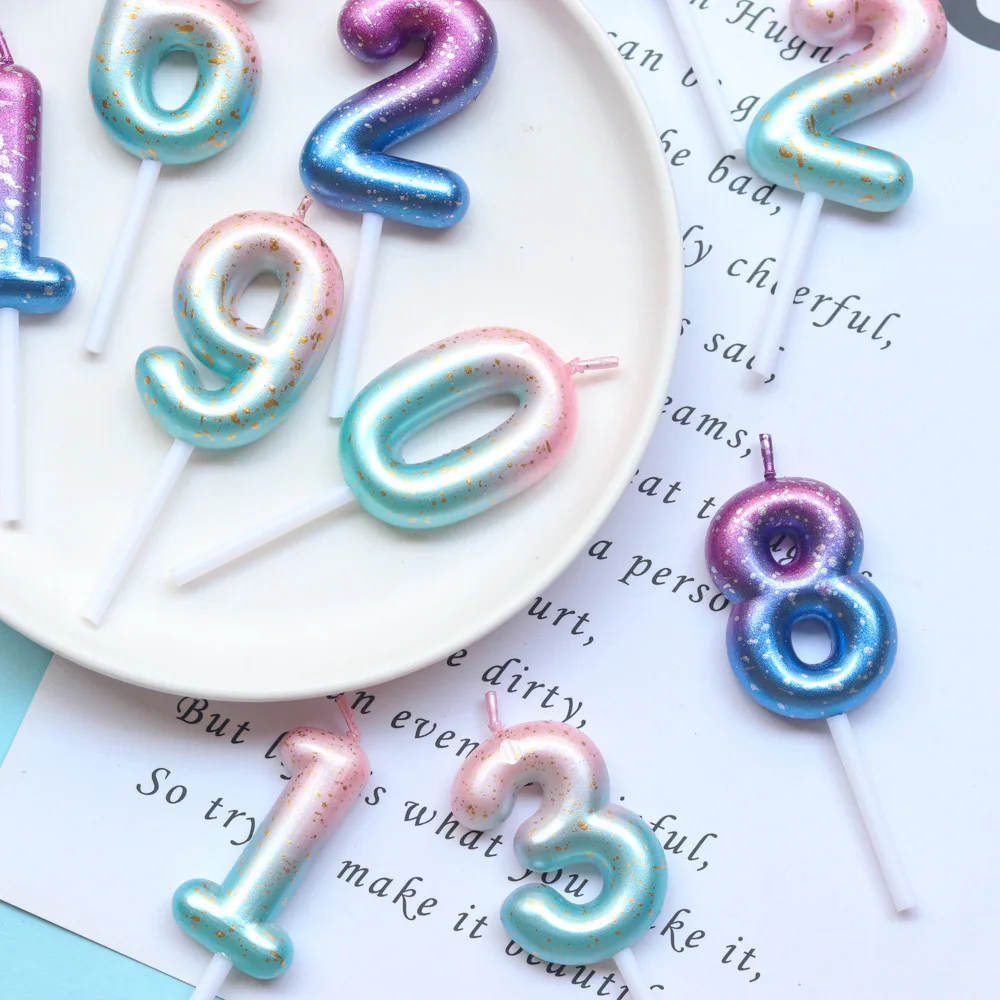 1pc Starry Sky Digital Candles Birthday Cake Decoration Wishing Gradient Candle Party Dessert Table Dress Up | Дом и сад