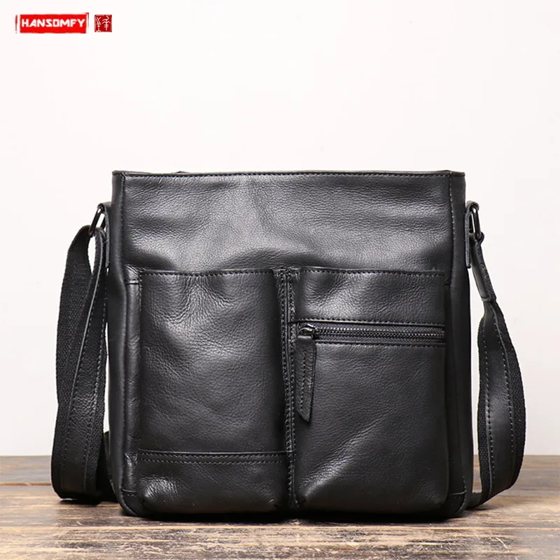 

New Style Men Bag Genuine Leather Korean-style Fashion Shoulder Bag Messenger Bag First Layer Cowhide Soft Leather IPAD Package
