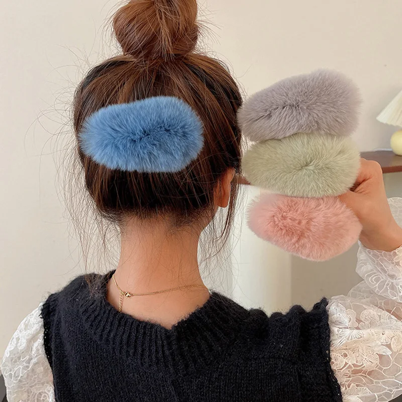 

New Winter Plush Square Hairpins Candy Color Faux Fur Hair Clip Barrettes Korean Fashion Girls Kids Hair Accessories