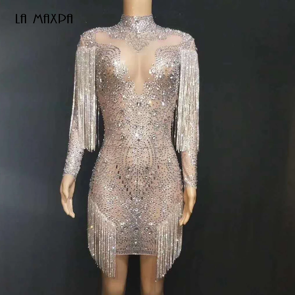 Женское прозрачное Прозрачное платье со сверкающими кристаллами Летний