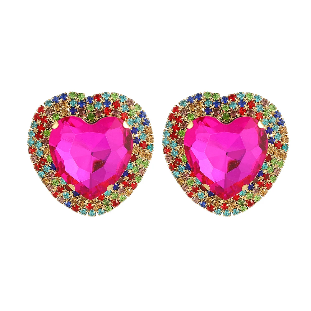

New Green/Black/Blue Elegant Stud Earrings For Women Luxury Big Heart Glass Fashion Jewellrery Pendiente Brincos Holiday Gifts