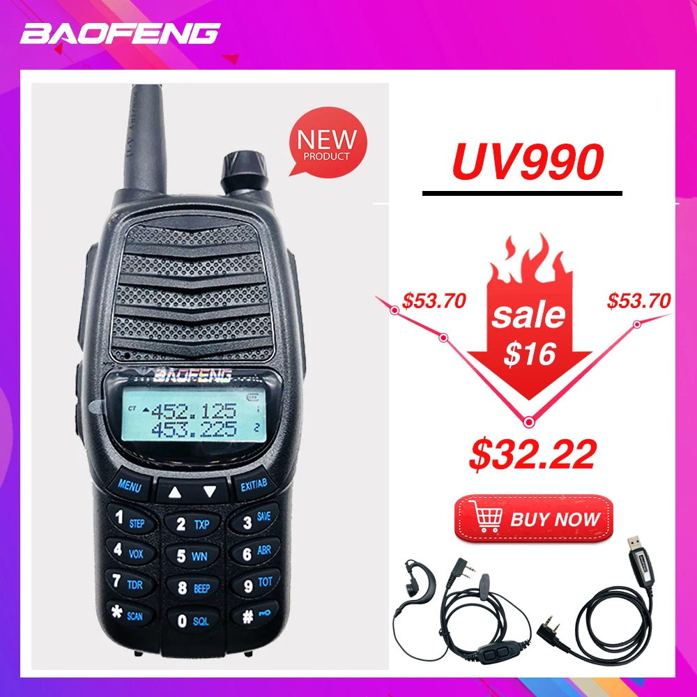 8 Вт Baofeng UV990 рация 10 км двухдиапазонный PTT трансивер VHF/UHF портативный CB Ham Радио