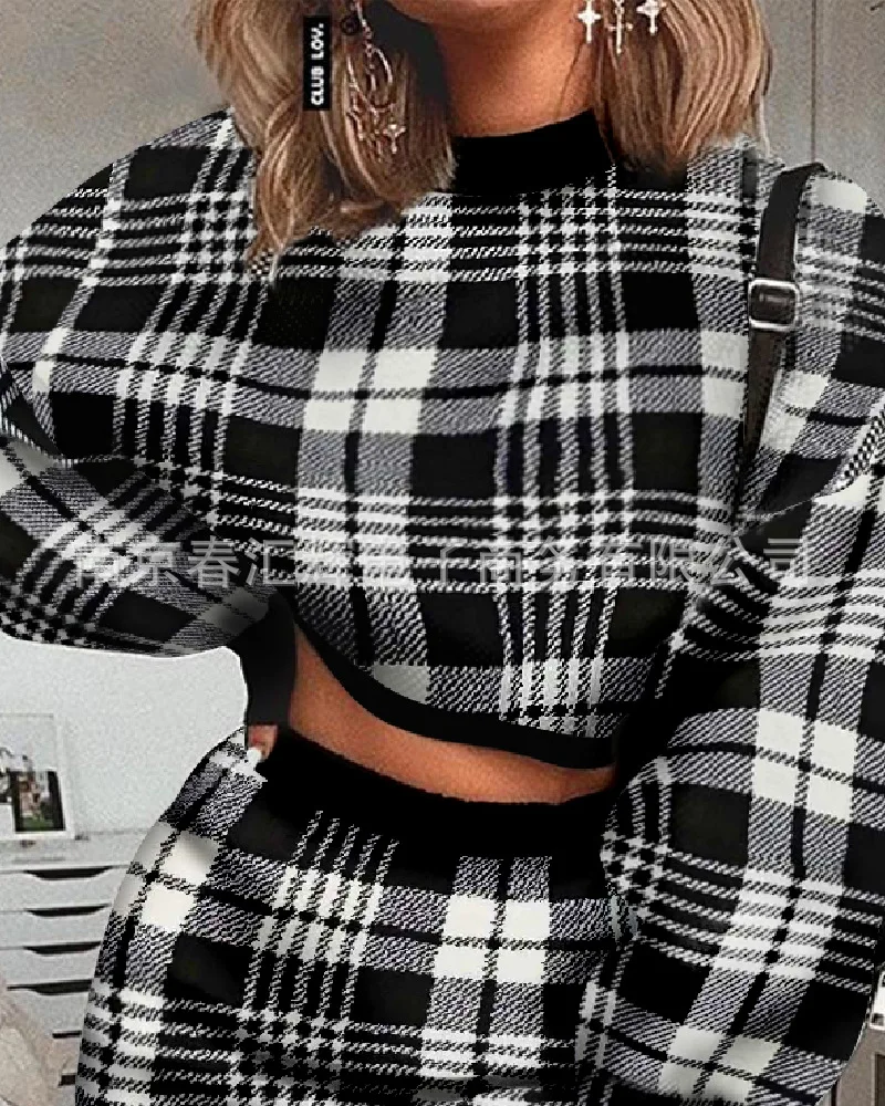 

2021 fashion temperament autumn and winter plaid skirt suit