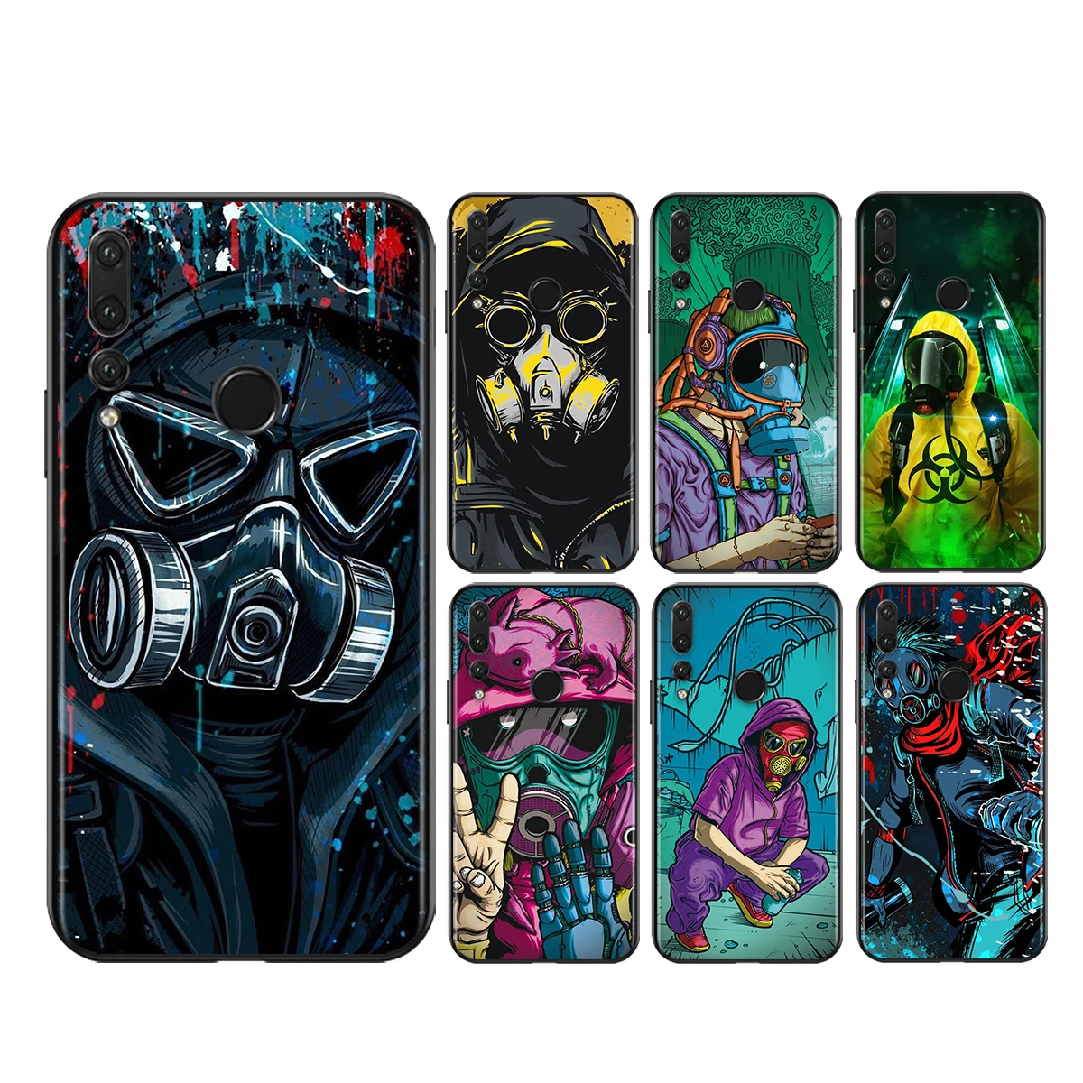 

Cool Gas Mask Smiley For Honor Play 3E 8S 8C 8X 8A 8 7S 7A 7C MAX Prime Pro 2019 2020 Black Soft Phone Case
