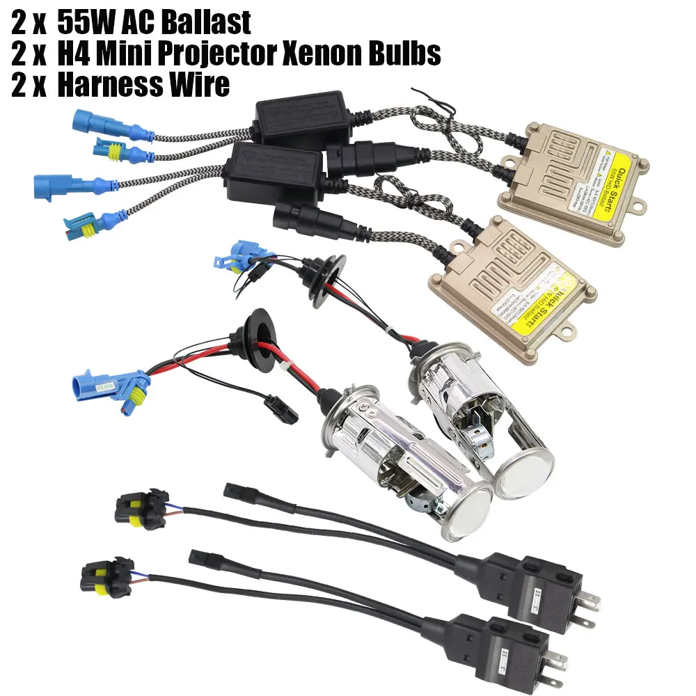 Full Xenon Light Kit Buildreamen2 H4 объектив Мини-проектора Hi/Lo Биксеноновая ксеноновая лампа комплект балласт переменного тока 55 Вт 4300 К 6000 К 8000 К Автомобильная фара - Испускаемый цвет: Full Xenon Light Kit