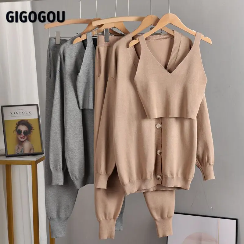 GIGOGOU/комплект из 3 предметов женский кардиган спортивные костюмы винтажные