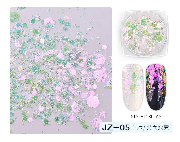 

1Box Nail Sequin super sparkle thick and thin mixed flash powder magic color combination Sequin DIY phototherapy nail decoration