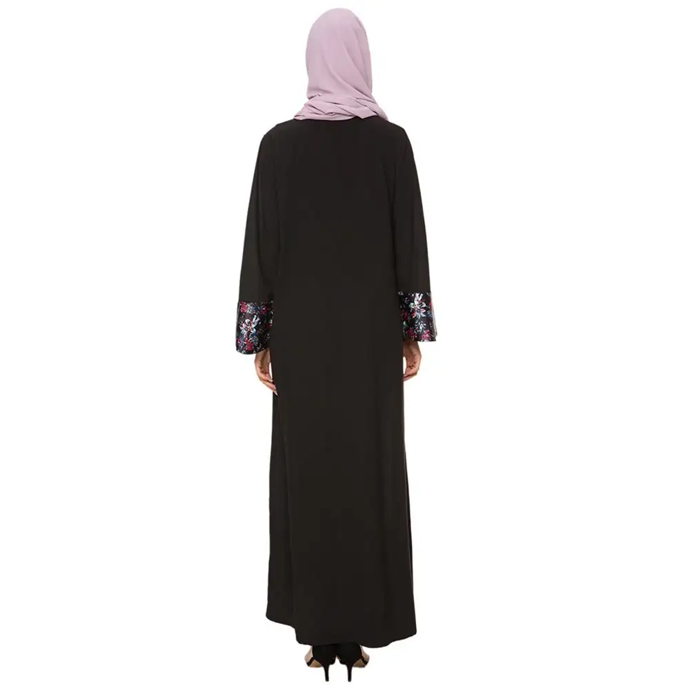 

Open Kaftan Muslim Abaya Women Cardigan Long Maxi Dress Printed Dubai Robe Gown Islamic Clothing Arab Middle East Black Dress